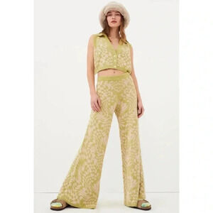 NWT For Love and Lemons Simone Wide Leg Two Piece Sweater Set Green Medium